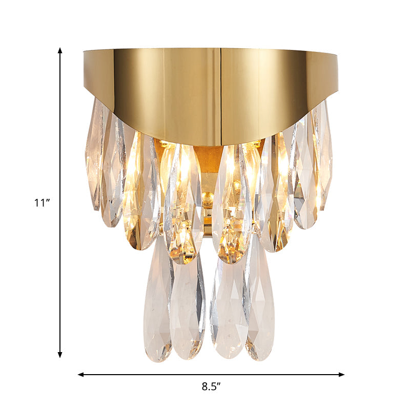 Gold Teardrop Crystal Drip Wall Sconce - Contemporary Indoor Lighting 2 Bulb Surface Mount