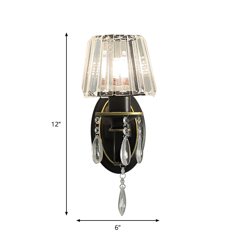 Modern Black Wall Lamp With Crystal Prisms Shade - Stylish Half-Head Light Fixture