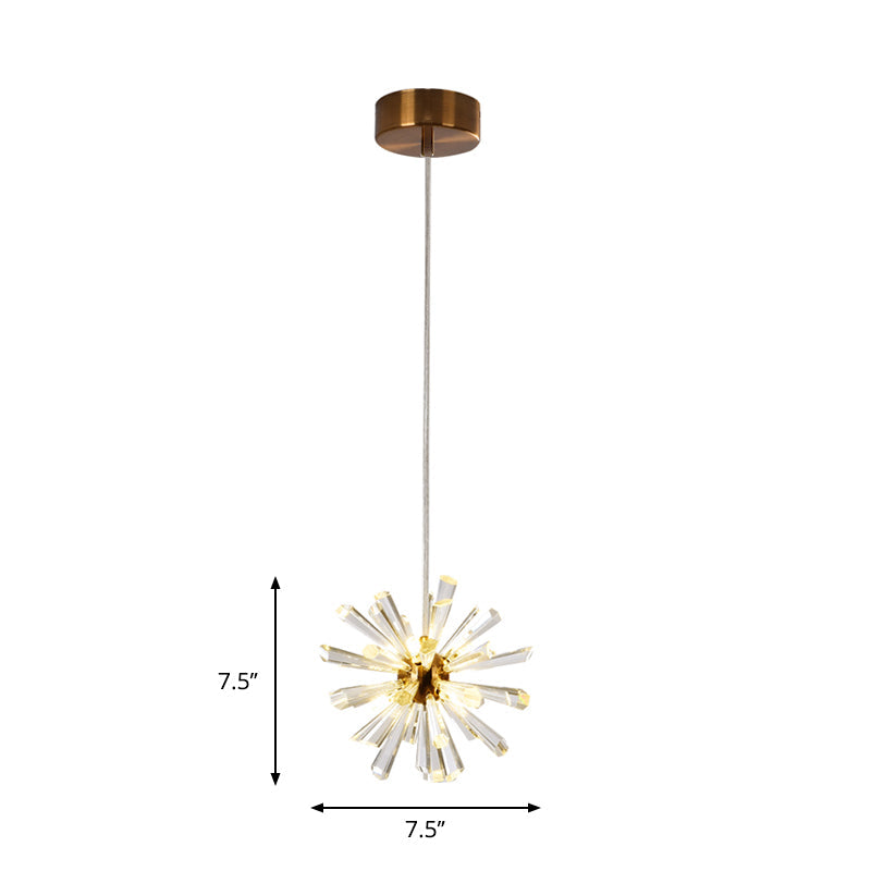 Gold Glass Sputnik Pendant Light With Clear Crystal Accents - Modern Suspension Fixture (3/6 Heads)