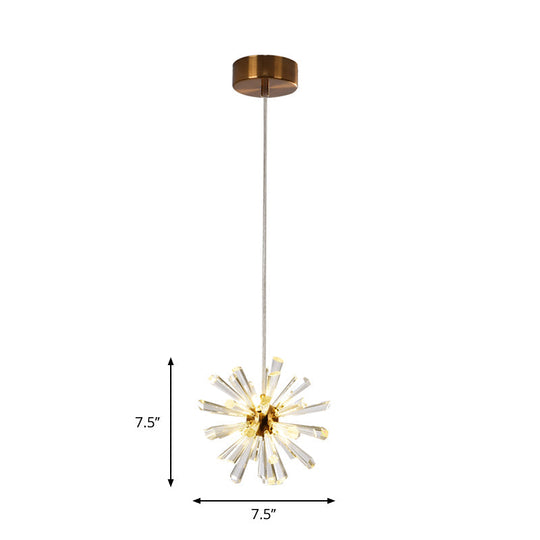 Gold Glass Sputnik Pendant Light With Clear Crystal Accents - Modern Suspension Fixture (3/6 Heads)