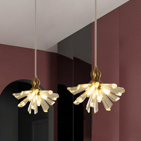 Gold Glass Sputnik Pendant Light With Clear Crystal Accents - Modern Suspension Fixture (3/6 Heads)