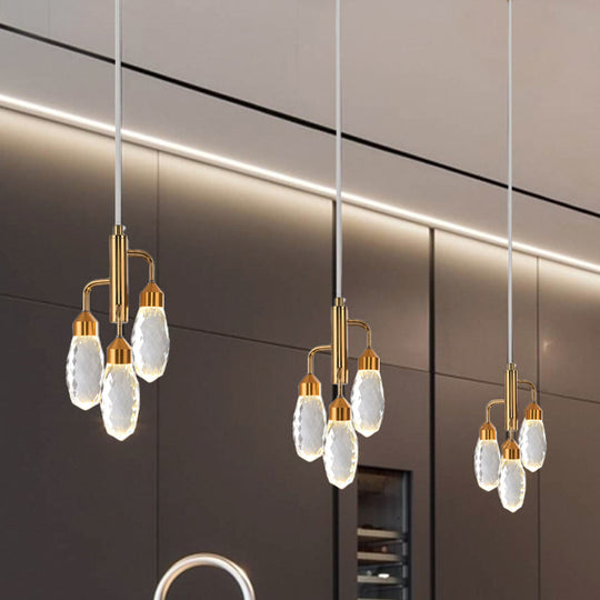Beveled Crystal Raindrop Pendant Light In Gold - Contemporary Ceiling Lamp