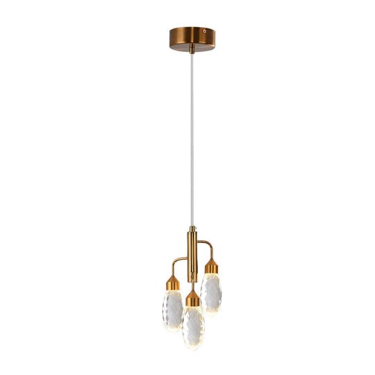 Beveled Crystal Raindrop Pendant Light In Gold - Contemporary Ceiling Lamp