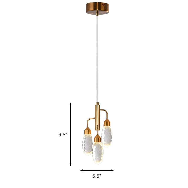 Gold Raindrop Pendant Light With Beveled Crystal - Contemporary Ceiling Lamp