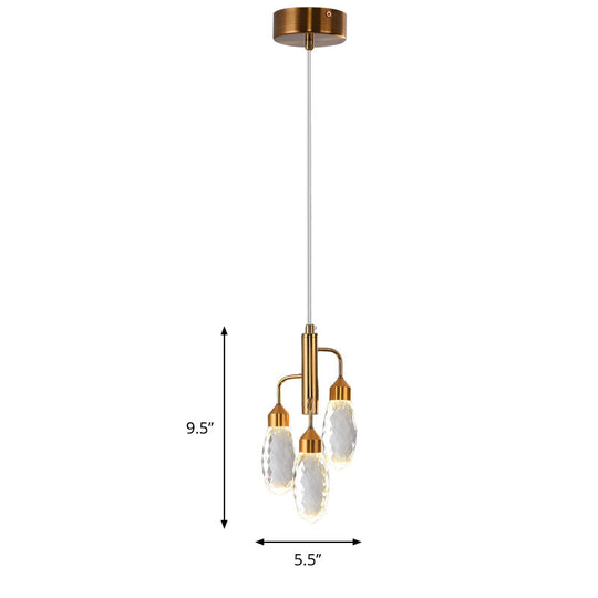 Beveled Crystal Raindrop Pendant Light In Gold - Contemporary Ceiling Lamp
