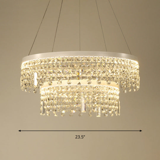 Contemporary Crystal Led Chandelier Lamp With Dual-Tiered Ring Design – Silver Suspension