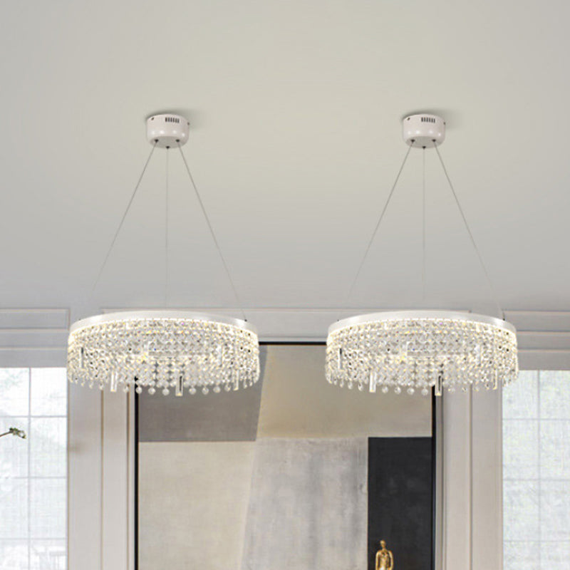 Contemporary Crystal Led Chandelier Lamp With Dual-Tiered Ring Design – Silver Suspension