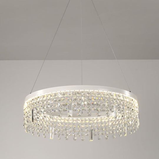 Contemporary Crystal Led Chandelier Lamp With Dual-Tiered Ring Design – Silver Suspension