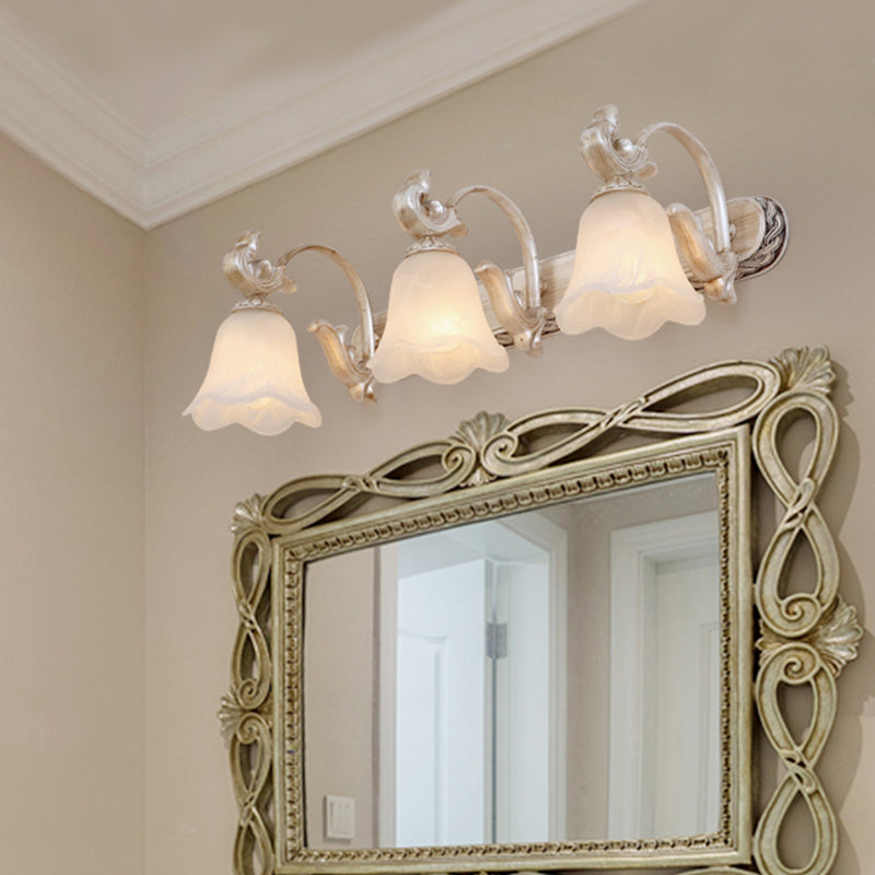 Traditional Ribbed Opal Glass Vanity Fixture With Arched Arm - Light Brown 2/3-Head Wall Sconce 3 /