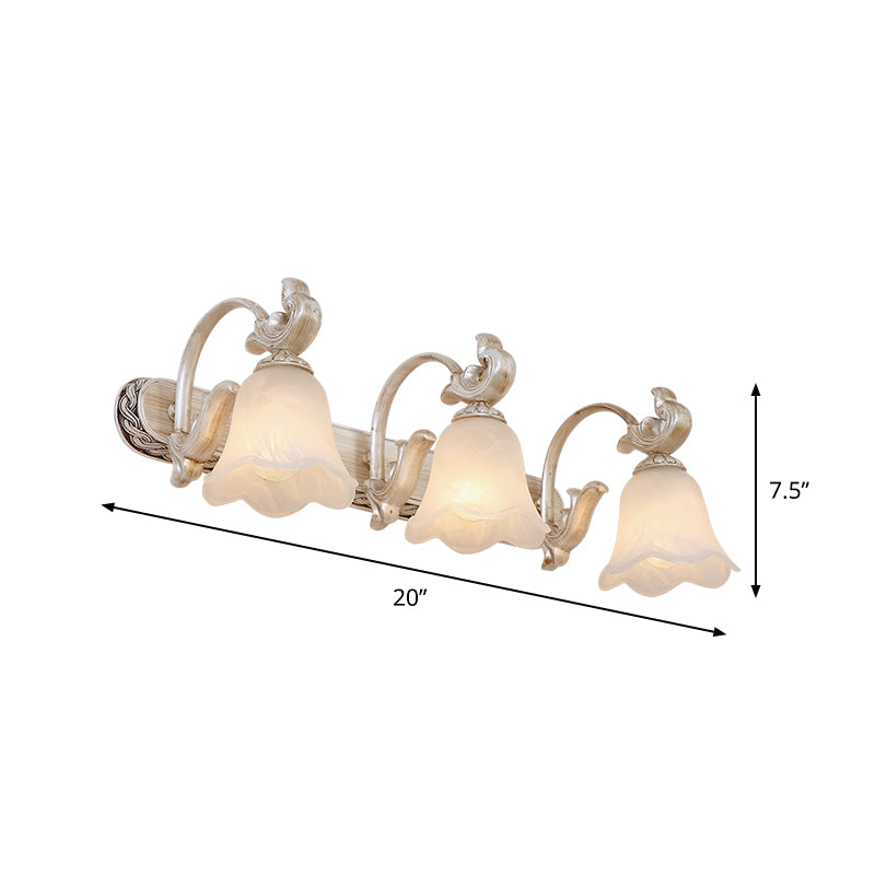Traditional Ribbed Opal Glass Vanity Fixture With Arched Arm - Light Brown 2/3-Head Wall Sconce