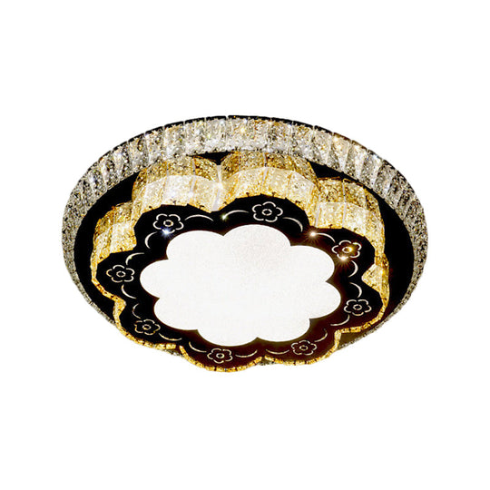 Modern Chrome Flush Mount Ceiling Light With Faceted Glass Floral Design For Bedroom