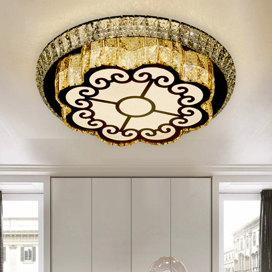 Modern Chrome Flush Mount Ceiling Light With Faceted Glass Floral Design For Bedroom