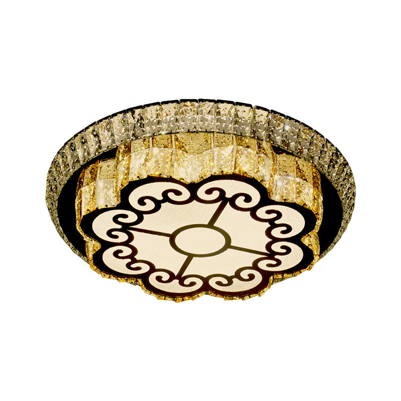 Modern Chrome Flush Mount Ceiling Light With Faceted Glass Floral Design For Bedroom