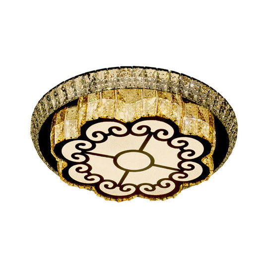 Modern Chrome Flush Mount Ceiling Light With Faceted Glass Floral Design For Bedroom