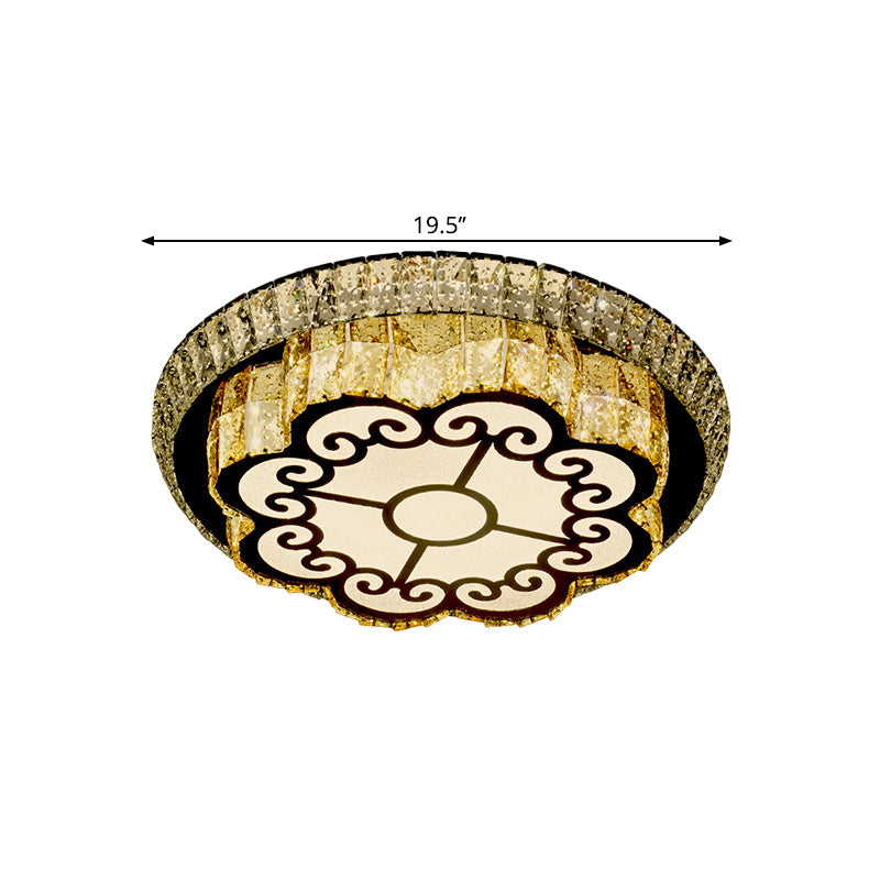 Modern Chrome Flush Mount Ceiling Light With Faceted Glass Floral Design For Bedroom