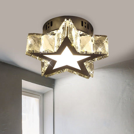 Modern Led Crystal Flush Light For Hallways With Chrome Finish