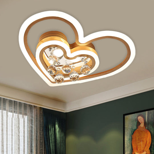 Modern Led Gold Flush Mount Lamp With Crystal Shade - Triangle/Round/Loving Heart Design