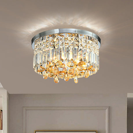 Chrome Cylinder Crystal Led Flush Light For Doorway - 10/15.5 Wide