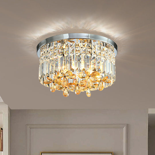 Chrome Cylinder Crystal Led Flush Light For Doorway - 10/15.5 Wide