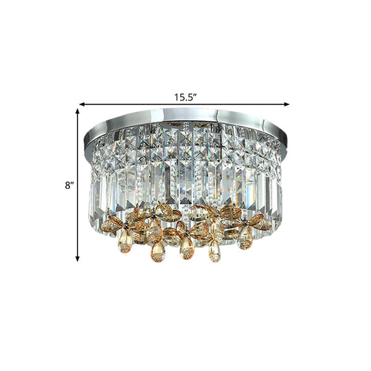 Chrome Cylinder Crystal Led Flush Light For Doorway - 10’/15.5’ Wide