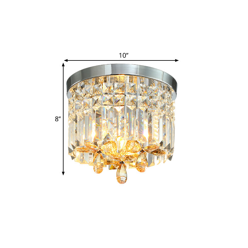Chrome Cylinder Crystal Led Flush Light For Doorway - 10/15.5 Wide
