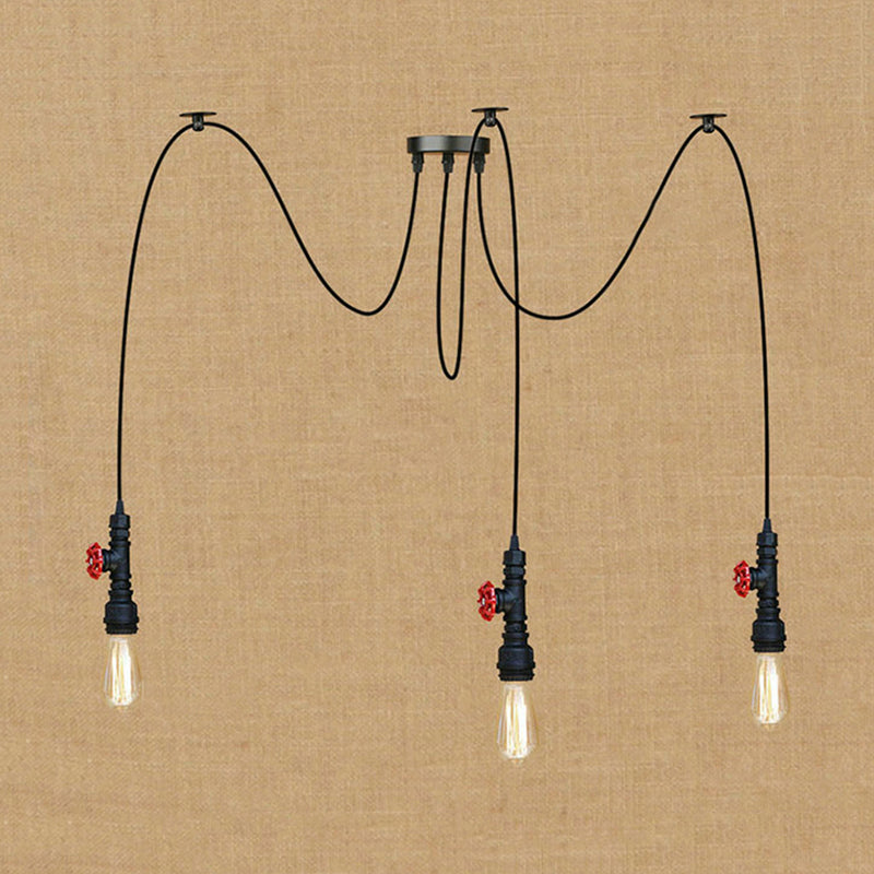 Industrial Metal Pendant Lamp With Valve And Pipe Design - Black 2/3 Lights Kitchen Ceiling Fixture