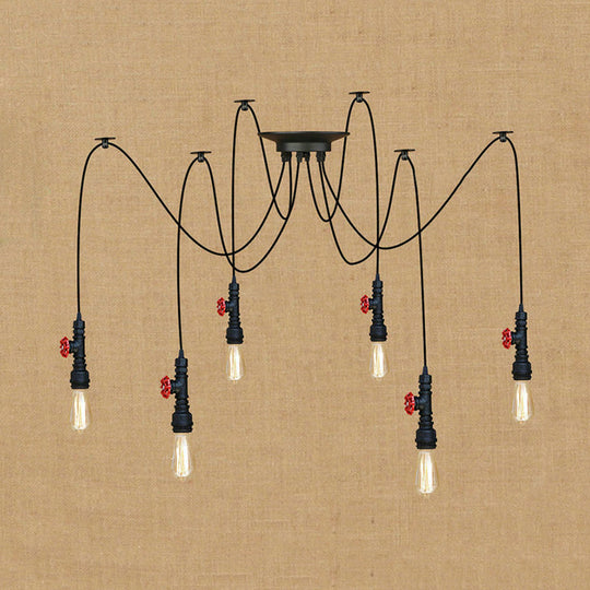 Industrial Metal Pendant Lamp With Valve And Pipe Design - Black 2/3 Lights Kitchen Ceiling Fixture