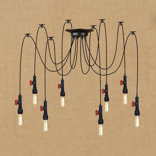 Industrial Metal Pendant Lamp With Valve And Pipe Design - Black 2/3 Lights Kitchen Ceiling Fixture