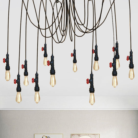 Industrial Metal Pendant Lamp With Valve And Pipe Design - Black 2/3 Lights Kitchen Ceiling Fixture