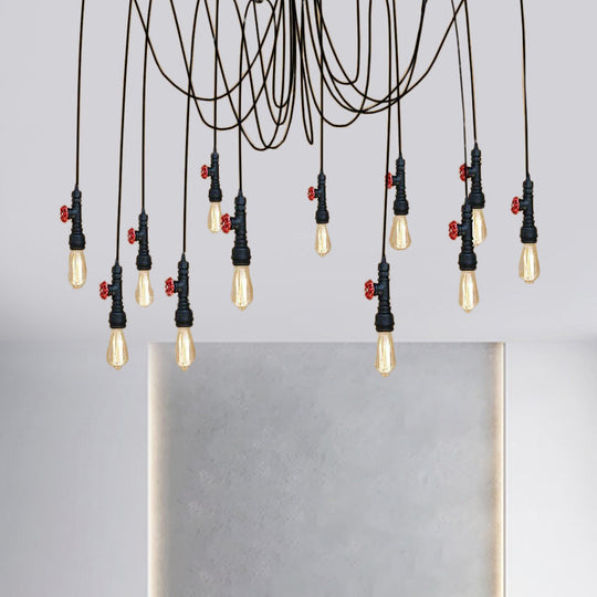 Industrial Metal Pendant Lamp With Valve And Pipe Design - Black 2/3 Lights Kitchen Ceiling Fixture