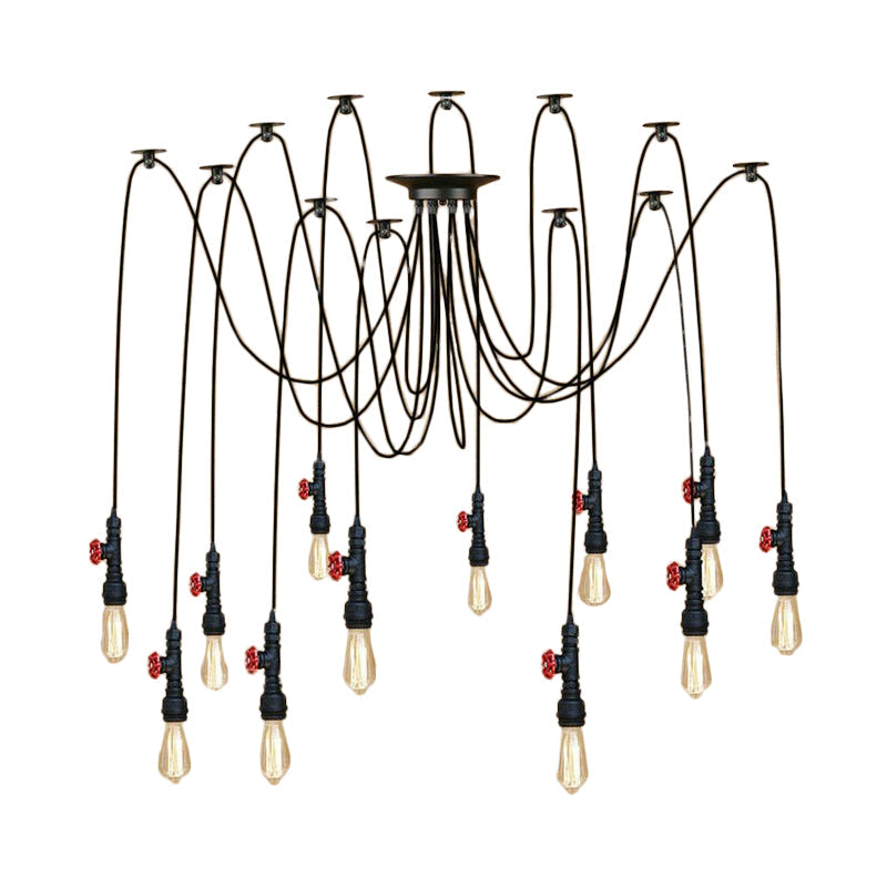 Industrial Metal Pendant Lamp With Valve And Pipe Design - Black 2/3 Lights Kitchen Ceiling Fixture