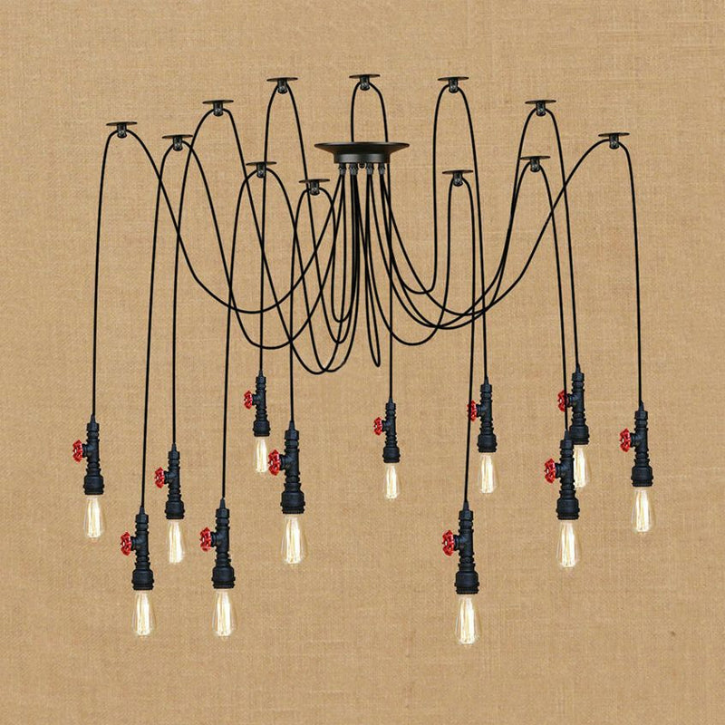 Industrial Metal Pendant Lamp With Valve And Pipe Design - Black 2/3 Lights Kitchen Ceiling Fixture