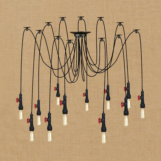 Industrial Metal Pendant Lamp With Valve And Pipe Design - Black 2/3 Lights Kitchen Ceiling Fixture