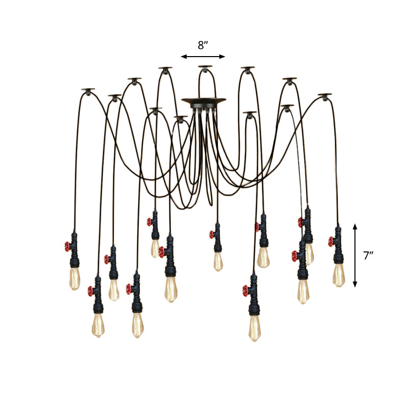 Industrial Metal Pendant Lamp With Valve And Pipe Design - Black 2/3 Lights Kitchen Ceiling Fixture