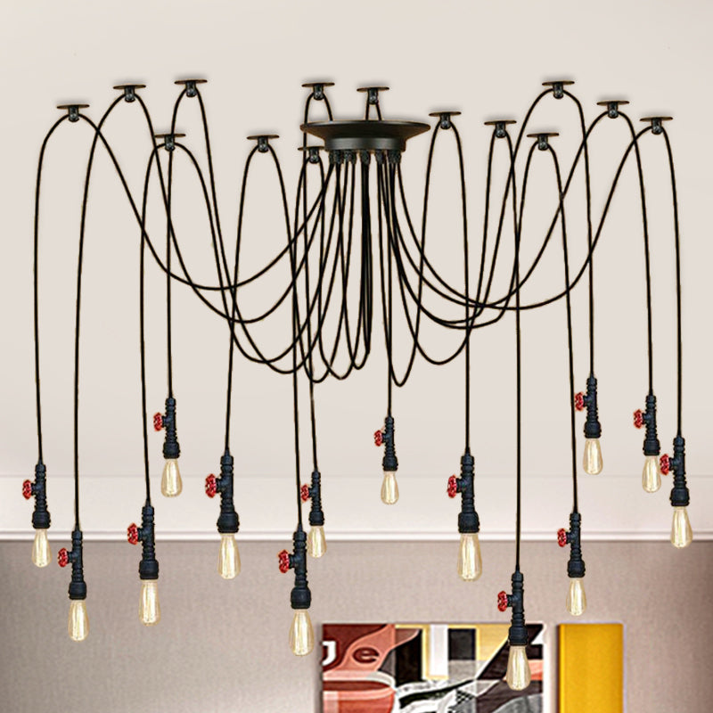 Industrial Metal Pendant Lamp With Valve And Pipe Design - Black 2/3 Lights Kitchen Ceiling Fixture