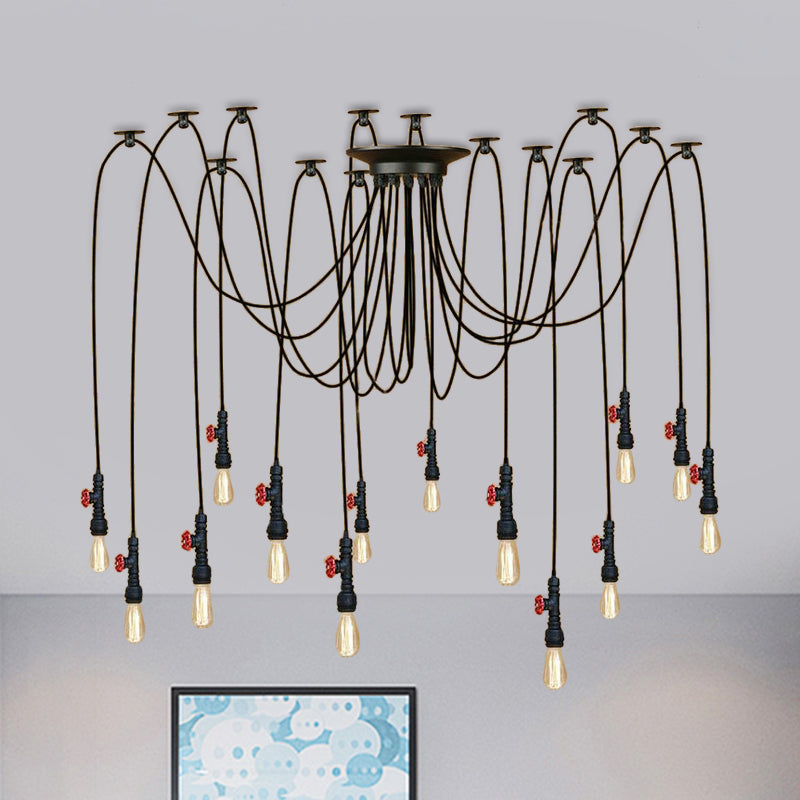 Industrial Metal Pendant Lamp With Valve And Pipe Design - Black 2/3 Lights Kitchen Ceiling Fixture
