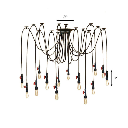 Industrial Metal Pendant Lamp With Valve And Pipe Design - Black 2/3 Lights Kitchen Ceiling Fixture