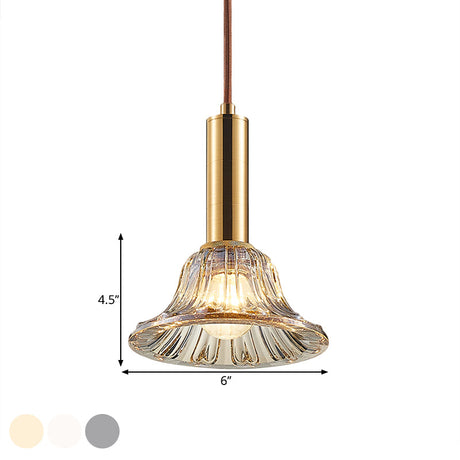 Modern Clear/Smoke Gray/Cognac Crystal Bell Pendant Light Fixture Gold Down Lighting