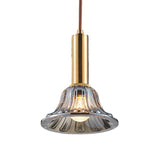 Modern Clear/Smoke Gray/Cognac Crystal Bell Pendant Light Fixture Gold Down Lighting