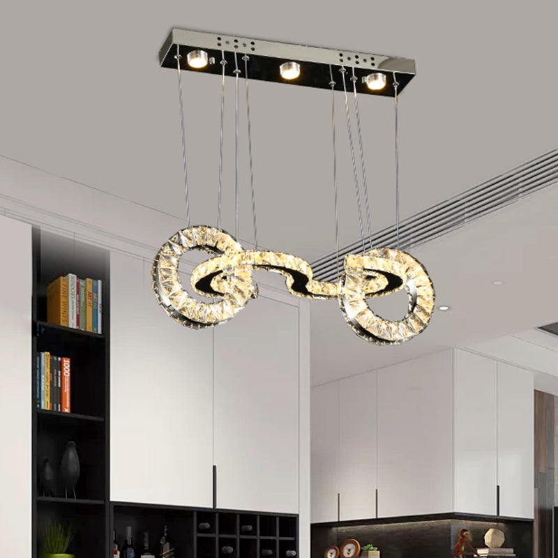 Crystal Ring Led Pendant Ceiling Lamp - Contemporary Chrome Suspension For Restaurants