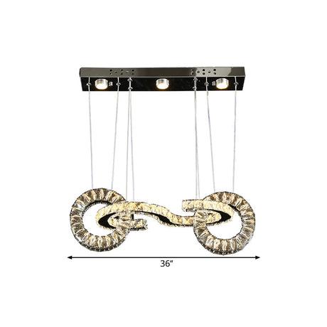Led Crystal Ring Multi Pendant Ceiling Lamp In Chrome - Contemporary Restaurant Suspension Lighting
