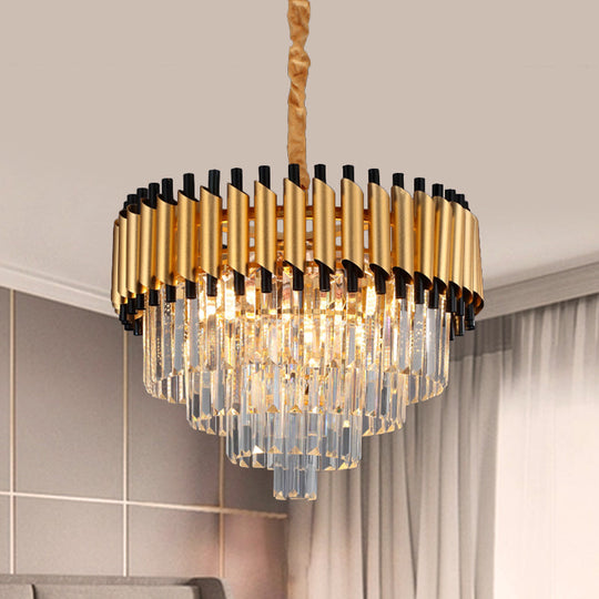 Gold Crystal Layered Tapered Chandelier - Postmodern Pendant With 4/6 Down Lights