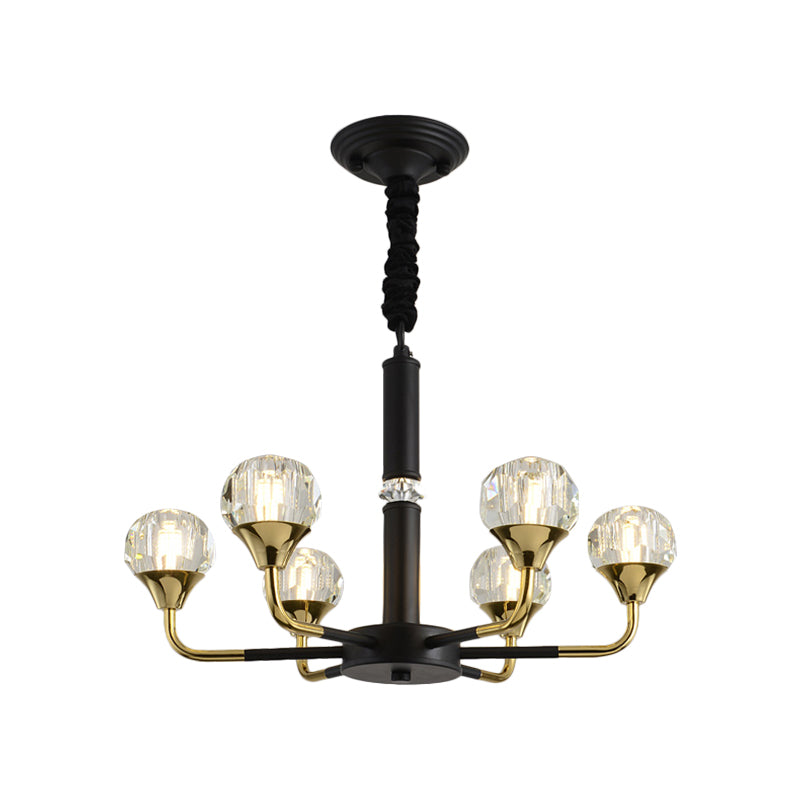 Moderner verzweigter Kristallkugel-Kronleuchter | 6/8/12-Kopf-Pendelleuchte in Schwarz-Gold