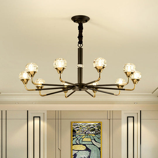 Moderner verzweigter Kristallkugel-Kronleuchter | 6/8/12-Kopf-Pendelleuchte in Schwarz-Gold