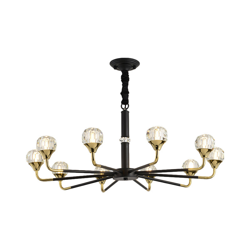 Moderner verzweigter Kristallkugel-Kronleuchter | 6/8/12-Kopf-Pendelleuchte in Schwarz-Gold
