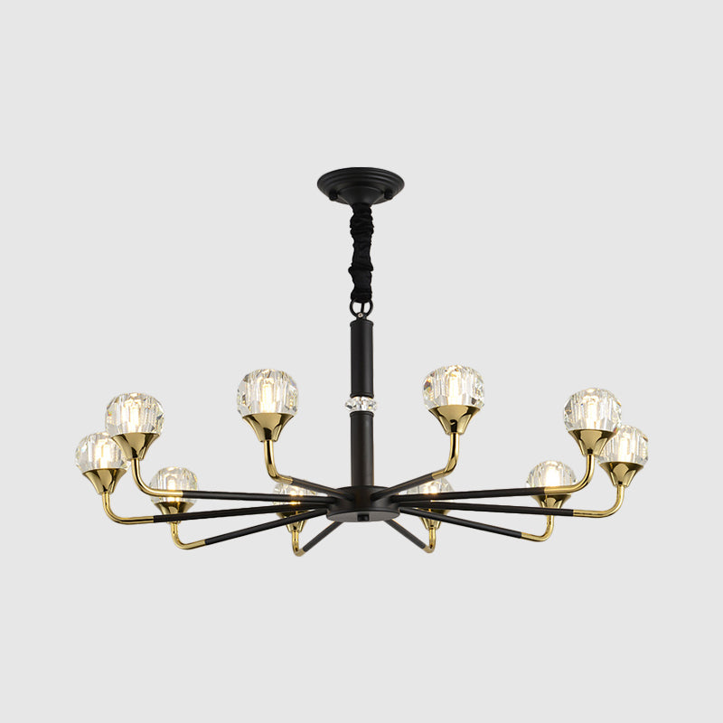 Moderner verzweigter Kristallkugel-Kronleuchter | 6/8/12-Kopf-Pendelleuchte in Schwarz-Gold