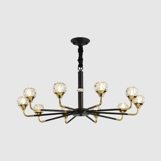 Moderner verzweigter Kristallkugel-Kronleuchter | 6/8/12-Kopf-Pendelleuchte in Schwarz-Gold
