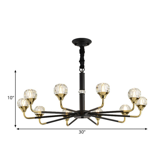 Moderner verzweigter Kristallkugel-Kronleuchter | 6/8/12-Kopf-Pendelleuchte in Schwarz-Gold