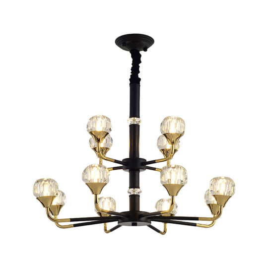 Moderner verzweigter Kristallkugel-Kronleuchter | 6/8/12-Kopf-Pendelleuchte in Schwarz-Gold