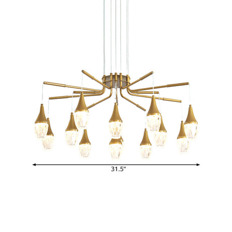 Modern Gold 7/13/16-Head Led Chandelier With Crystal Raindrop Ceiling Light